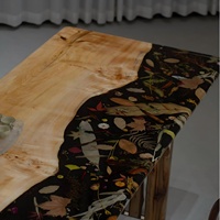Vente d'usine Nouvelle conception Table à manger en bois massif en résine époxy noire Table à thé en bois de peuplier de haute qualité Art floral