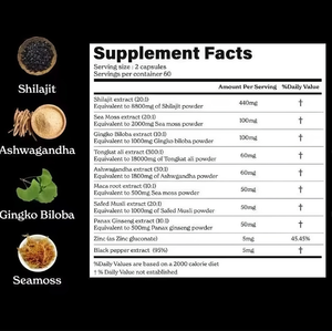 Private Label Biologische Shilajit Zeewier <span class=keywords><strong>Capsules</strong></span> All-in-one Supplement Ashwagandha Gember voor Volwassenen - Product Image 2