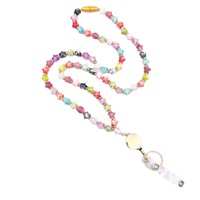 Nouveau cordon de cou pour femme, couleur macaron, avec perles étoile à cinq branches, pour badges d'identification professionnels, boucle facile à saisir, longue chaîne de collier pour pull
