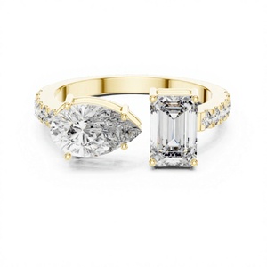 Custom Lab Grown CVD Diamond Toi et Moi Ring Pear Emerald Cut Pave <b>Solid</b> Gold - Product Image 1
