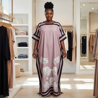 Großhandel 2026 Neues Afrikanisches Gewandkleid für Damen in Übergröße mit Blumenmuster, Kontrastfarbener Bordüre, Elegant und Lässig