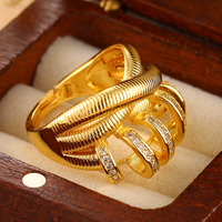 Bague Serpent Torsadée Plaqué Or 18K avec Zircons Pavés, Bande Large, Bijoux de Mode pour Femme, Vente en Gros, Commande en Gros, Prix d'Usine