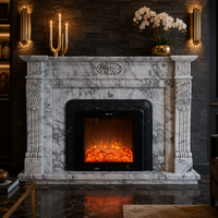 Chimenea Eléctrica de Mármol Blanco Personalizada de Fábrica, con Marco Tallado Europeo, Relieve Floral, Independiente, para Villa de Lujo
