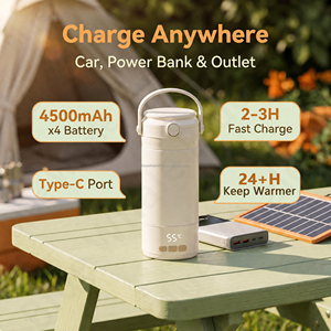 Chauffe-lait portable à large ouverture 2026, 4500 mAh x <span class=keywords><strong>4</strong></span> batteries, chauffe-aliments portable pour bébé, rechargeable par USB pour l'extérieur, l'hôtel, l'avion - Product Image 5