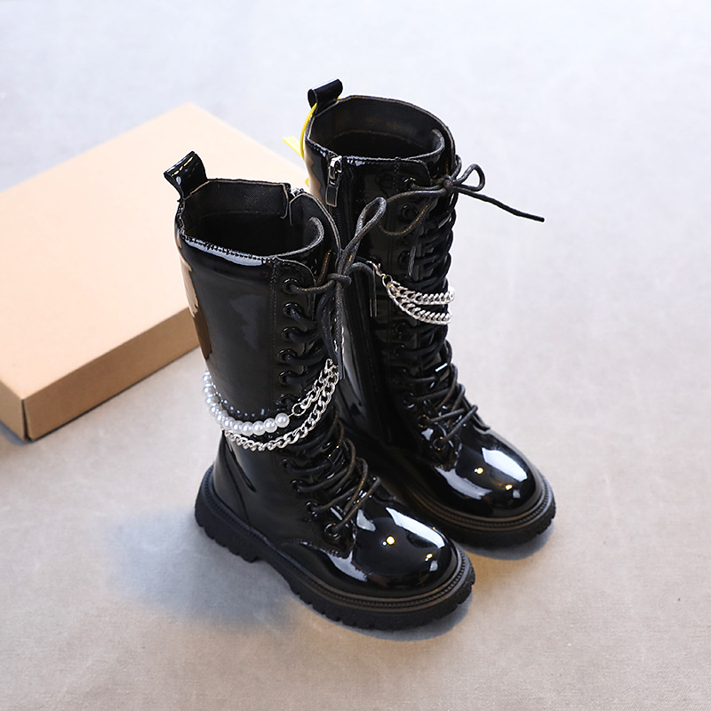 Осень и зима 2021 новые корейские Детские съемные сапоги с жемчугом и цепочкой рыцарские сапоги