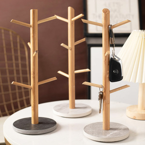 Bamboo Jewelry Rack With Rock Base Desktop Organizer For Keys Rings Bracelets Storage Display Stand - Product Image 1