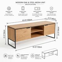Consola Multimedia de Madera Moderna de Grado Profesional con Dos Gabinetes y Almacenamiento Abierto para Sala de Estar