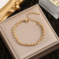 Bracelet en corde avec perles rondes argentées/dorées pour fête d'été, en acier inoxydable et perles rondes