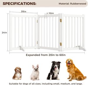 Indoor Dog <strong>Gate</strong>,Wooden Freestanding Dog <strong>Gate</strong> for <strong>Stairs</strong> or Doorways-3 Panels 24" - Folding Solid Wood Safety Pet Fence - Product Image 3