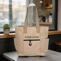 Sac fourre-tout en toile beige de 16 oz, prêt pour l'extérieur, avec poche zippée personnalisable, sac à main durable de grande capacité pour les sorties d'une journée et les pique-niques