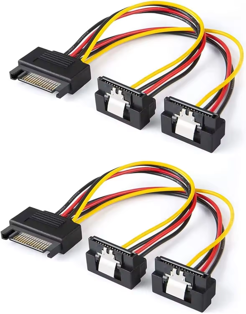Molex4-Pin to Dual SATA15-Pin Power Splitter Cable,2-Pack Internal Power Extension for HDD SSD Optical Drive PCI Card