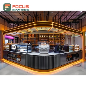 Expositor de lujo para café con estantería abierta para botellas de sirope, diseño de grano de roble - Product Image 5