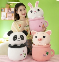 Vente en gros 2 en 1 : Tasse à thé au lait mignonne en forme de lapin avec couverture pour la décoration de la maison, coussin en peluche panda cochon panda
