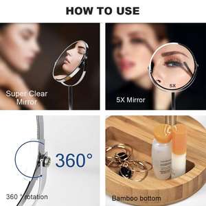 Miroir de courtoisie <span class=keywords><strong>double</strong></span> face en métal avec grossissement 5X, base de rangement en bambou, miroir de table, Espejos De Madera, Spiegel - Product Image 4