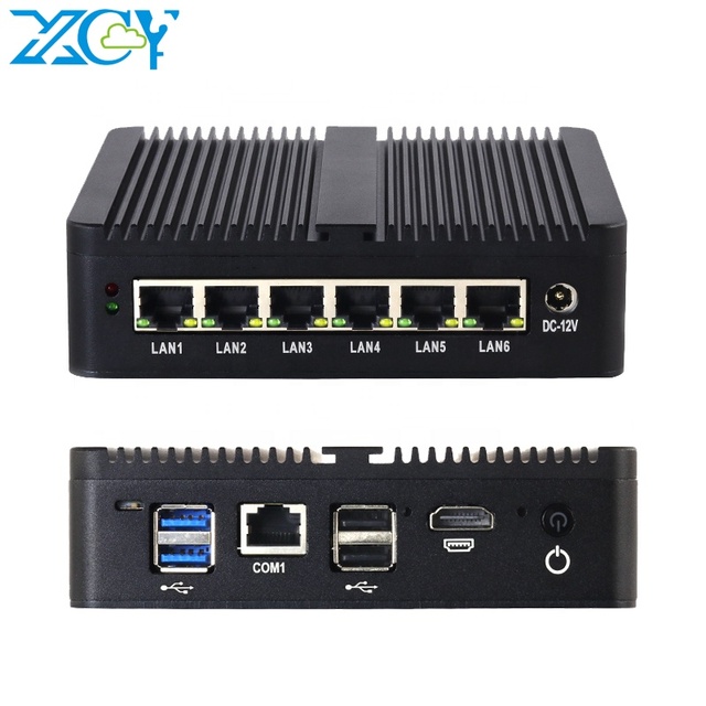 XCY Fanless 6 LAN Router Mini PC 12th Gen Intel Celeron J6412 6x Intel I226V 2.5G LAN Pfsense Firewall Computer