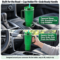Gobelet réutilisable en plastique AS de 24 oz à texture diamantée avec poignée et paille, couvercle rotatif anti-fuite, compatible porte-gobelet de voiture