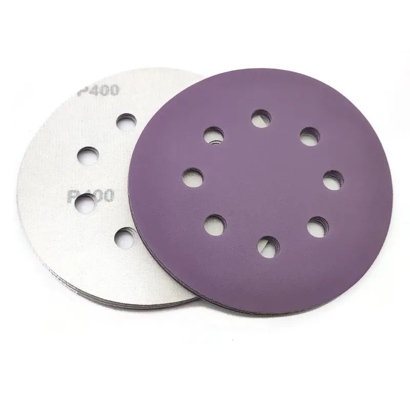 TAIYAN Hote Sale papel de lija 5 '125mm 8 agujeros cerámica púrpura discos de lijado de papel abrasivo