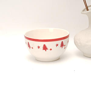 Juego de vajilla de diseño de árboles de Navidad con borde rojo, regalo de fiesta de vacaciones, cuenco de cerámica de dibujos animados, plato, taza, juego de vajilla personalizado - Product Image 5