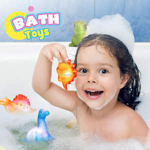Pas de trou clignotant jouet de bain flottant en caoutchouc dinosaure LED éclairer baignoire jouet famille ensemble réaliste enfants dinosaure jouet - Product Image 6