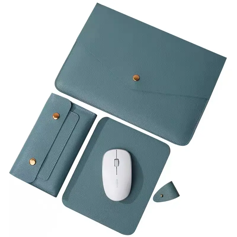 FAMA OEM 4 in 1 PU Leather Bag + Power Case + Cable Tie + Mouse Cover Laptop Bag Women for Macbook cover