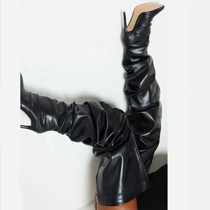 Sexy High Heel PU Upper Women Over Knee High <b>Boot</b> Thigh High Loose Big Size Solid Black <b>Boots</b> for Ladies Fashion - Product Image 6