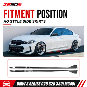 Faldones Laterales de Fibra de Carbono Estilo AD para <span class=keywords><strong>BMW</strong></span> Serie 3 G20 325i <span class=keywords><strong>330i</strong></span> M340i <span class=keywords><strong>2019</strong></span>-2023 Kit Aerodinámico Ligero - Product Image 5