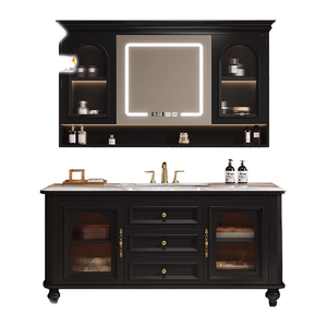 Ensemble de meubles de salle de bain modernes en bois massif OEM 2025 avec lavabo en céramique, drain en cuivre, miroir, robinet pour hall et chambre à coucher - Product Image 1