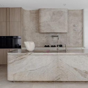 Sang Trọng Hình Chữ Nhật Verde Alpi Đôi Cong Tiệc Đảo Điêu Khắc Ăn Uống Mixology Hub Với Ngăn Kéo Countertop Đồ Nội Thất Nhà - Product Image 3
