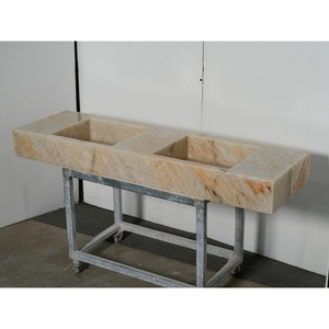 Lavabo en quartzite blanc poli SH STONE <span class=keywords><strong>Cristallo</strong></span>, double vasque, design moderne pour salle de bain et hôtel - Product Image 1