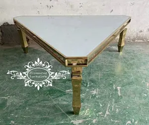 Mesa de jantar triangular em aço inoxidável dourado, mobília para casa de casamento em estilo indiano, feita por ocasiões