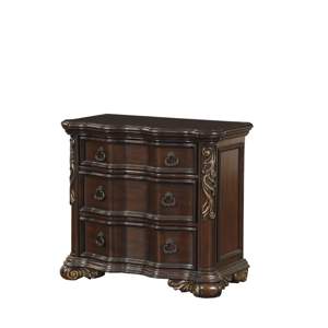 DB Royal Bedroom Modern Cherry Finish Mesita de noche de 3 cajones con tiradores de anillo Muebles tradicionales de madera para el hogar para sala de estar - Product Image 3