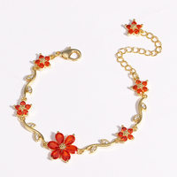 Bracelet Coréen de Luxe pour Femmes et Filles, avec Zircon et Diamant, Motif Fleur à Cinq Pétales, Chaîne Dorée Créative, Bracelet Feuille et Fleur
