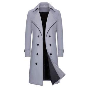 <strong>Men's</strong> Double-breasted Slim Fit Mid Length Coat Thick Windproof <strong>Cardigan</strong> Buttons Lapel <strong>Woollen</strong> Coat - Product Image 4