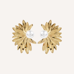 Boucles d'oreilles en acier inoxydable avec perles d'eau douce dorées YFB, printemps-été, 5,2 cm - Product Image 1