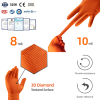 Gants en nitrile avec texture diamantée de 8 microns, orange, pour usage industriel, automobile et chimique