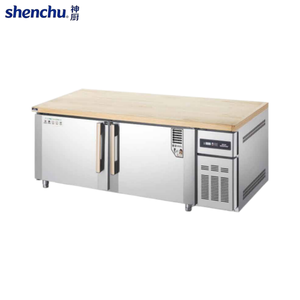 Plan de travail réfrigéré personnalisable sans dossier avec plateau en bois, bordure en acier inoxydable, équipement de réfrigération de cuisine robuste - Product Image 1