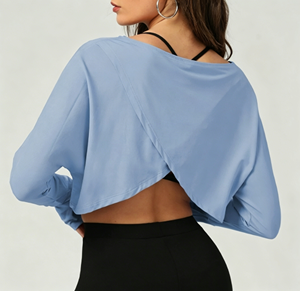 Camiseta Deportiva Holgada de Manga Larga - Top de Yoga con Espalda Descubierta, Camiseta de Gimnasio de Secado Rápido para Correr, Bailar y Entrenamiento al Aire Libre - Product Image 2
