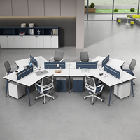 Ensemble de bureau moderne modulaire commercial avec table d'ordinateur et chaises, poste de travail pour 4 personnes, cloison de séparation, table pour le personnel