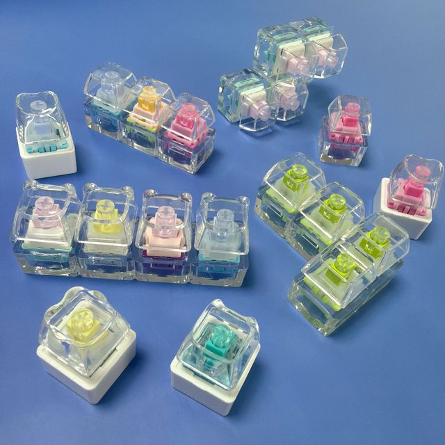 1/2/3/ 4 Keys Transparent Keyboard Keychain Mechanical Finger Button Press Keyboard Fidget Clicker Toy