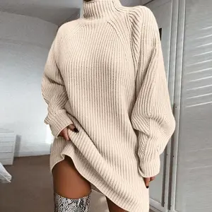 Herbst Winter Kleidung solide Langarm lässig elegant Mini kleid Frauen Roll kragen pullover Übergroßes Strickkleid Plus Size Pullover
