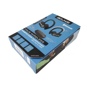 Kotak earphone Bluetooth nirkabel, kotak hadiah olahraga kustom dengan kait, kotak karton untuk kemasan earphone