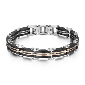 Bracciale a catena da uomo con cinturino in acciaio inossidabile Punk lucido alto regolabile