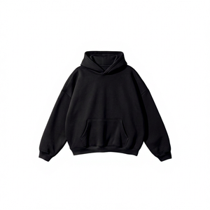 Men's Oversized Hooded <b>Sweatshirt</b> Solid <b>Black</b> Cotton Fleece Pullover Casual Pocket Hoodie Winter Wear Heavyweight Streetwear - Product Image 1