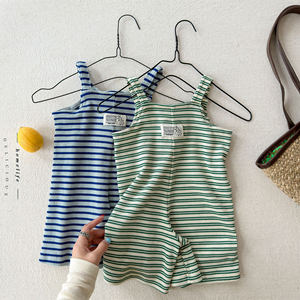 Nuova Collezione Estiva di Abbigliamento per Bambine, Tuta con Bretelle in Cotone Stile Coreano, <span class=keywords><strong>Pantaloni</strong></span> a Vita Alta a Righe e Gamba Larga - Product Image 2