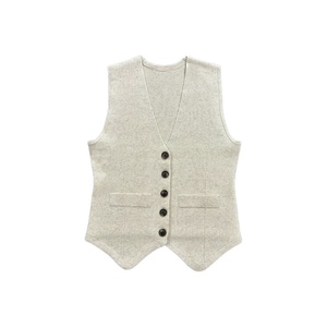 <span class=keywords><strong>Chaleco</strong></span> Casual sin Mangas <span class=keywords><strong>con</strong></span> Cuello en V y Botones Delanteros <span class=keywords><strong>para</strong></span> Mujer, Estilo Vintage, Corte Entallado, Color Sólido - Product Image 1