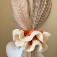 Anneau de cheveux pour femme en laine tricotée à la main, style coréen, personnalisable, extra large, haute élasticité, forme fleur, pour l'automne, style jeune fille