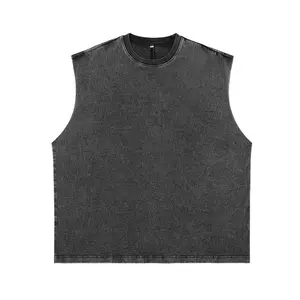 High fashion mens cotton sleeveless shirt washed grey vintage Custom Crew Neck Men's Tank Tops