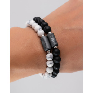 Gelang Kekasih <span class=keywords><strong>Magnet</strong></span> Hati Ke Hati Wanita, Gelang 8 Mm Manik-manik Batu Lava Alami Tali Tangan - Product Image 4