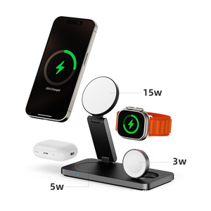 Chargeur de téléphone multifonctionnel, station de charge pour téléphone, chargeur sans fil magnétique pliable 15W 3 en 1, support de charge - Product Image 1