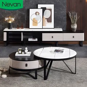 Nouvelle <span class=keywords><strong>table</strong></span> basse ronde moderne en marbre avec rangement, style maison, mobilier de salon, personnalisation en gros, pieds bas - Product Image 1